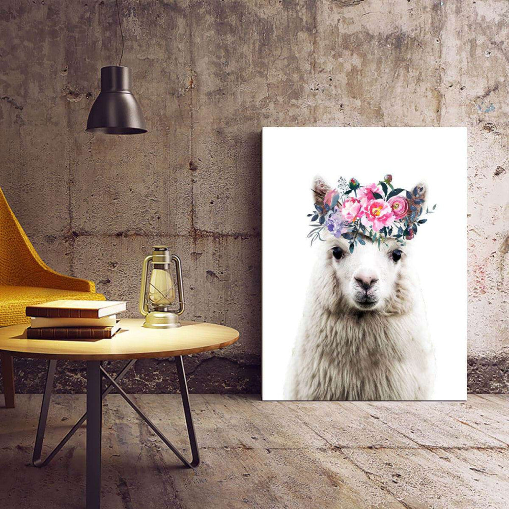 Alpaca Lama Flower Crown 002 Animal Canvas