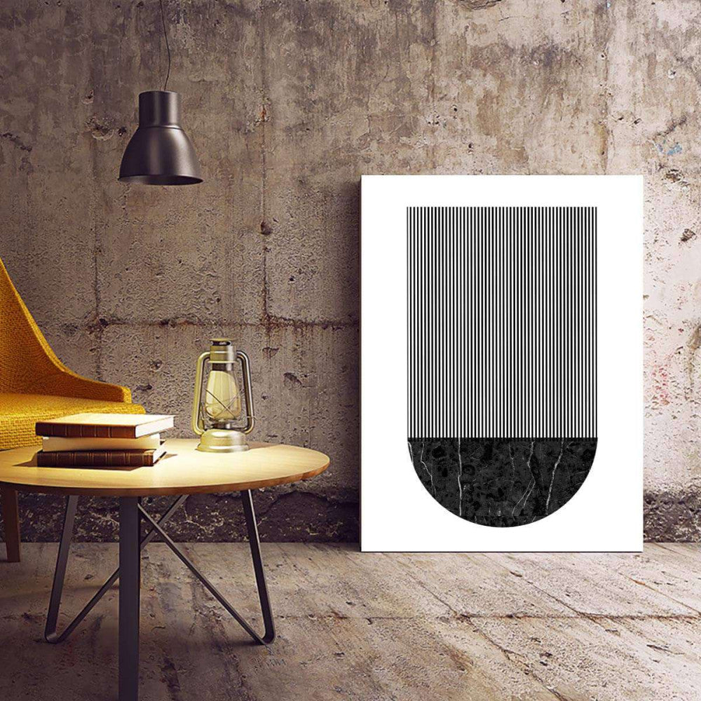 Black Marble Circle Lines Abstract Canvas