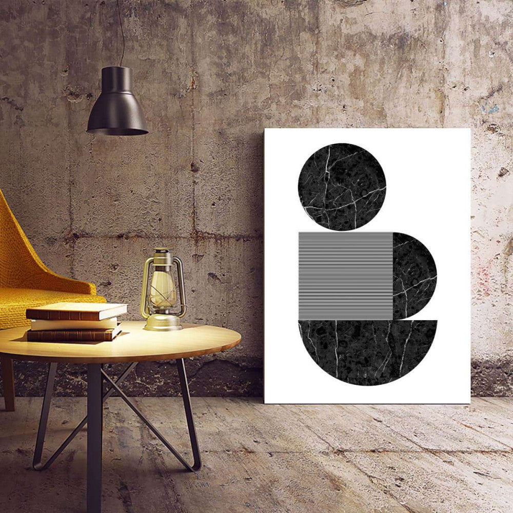 Black Marble Circles Abstract Canvas