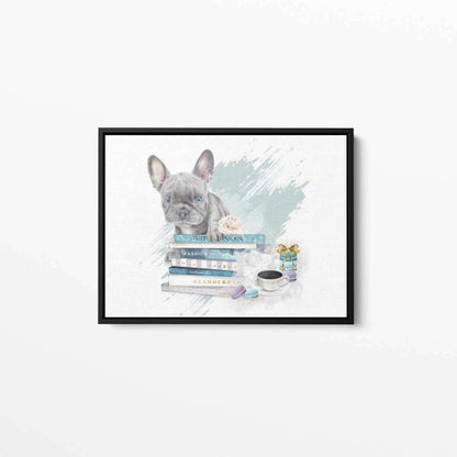 French Bulldog Fashion Books Landscape Canvas