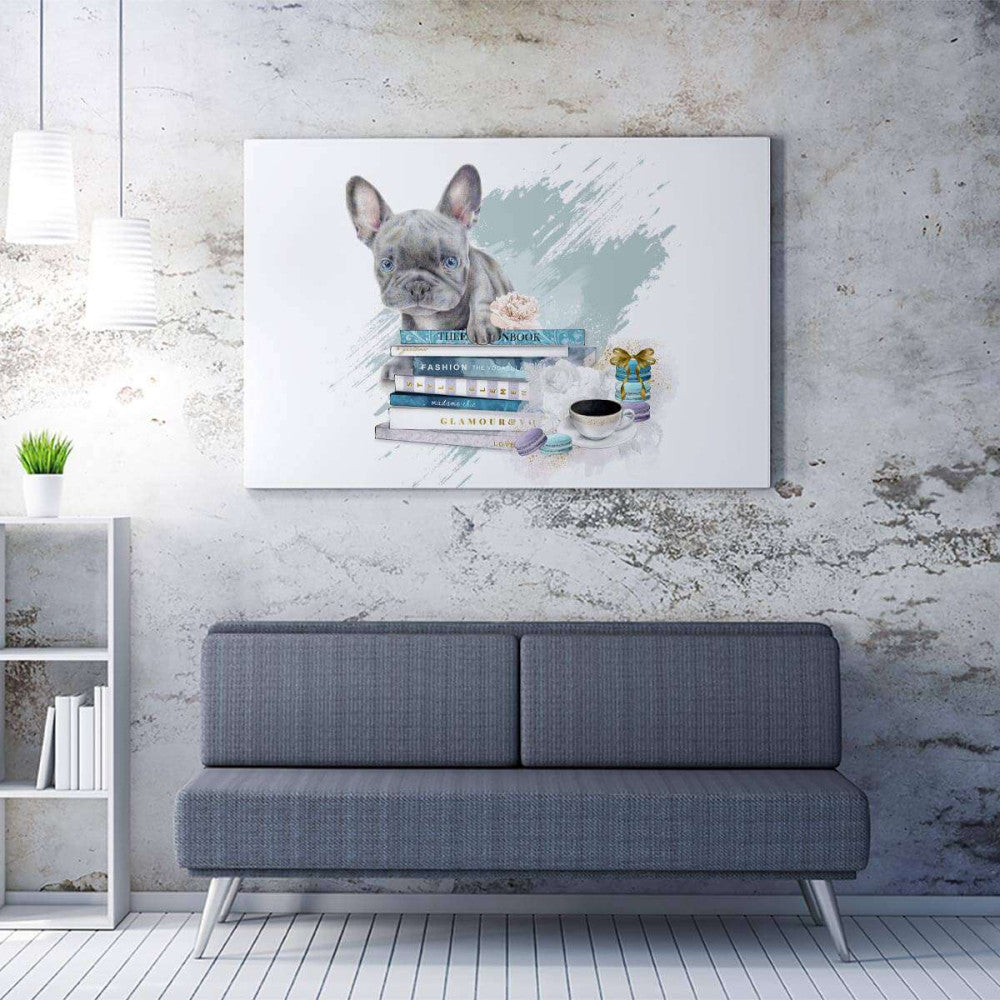 French Bulldog Fashion Books Landscape Canvas