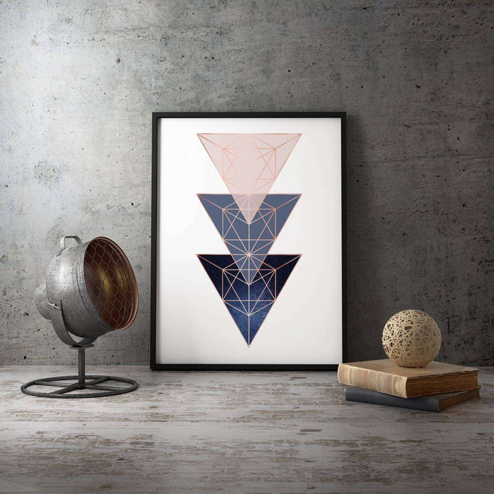 Blush Navy Rose Triangles Abstract Canvas