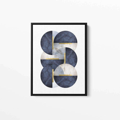 Navy and Beige Marble Circles Abstract Canvas