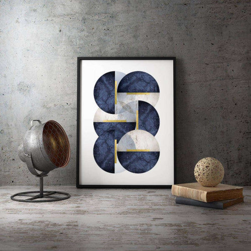 Navy and Beige Marble Circles Abstract Canvas