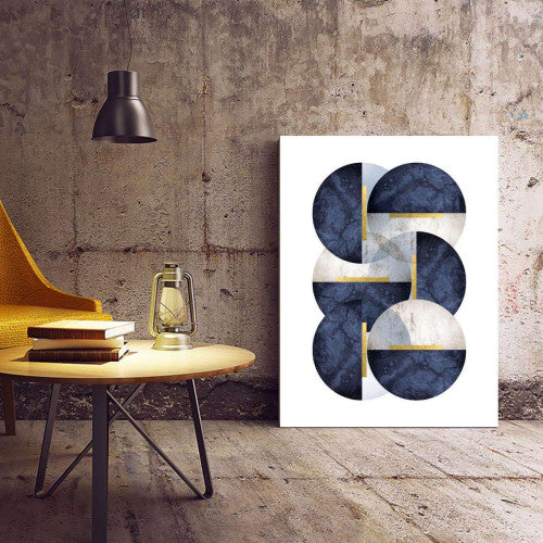 Navy and Beige Marble Circles Abstract Canvas