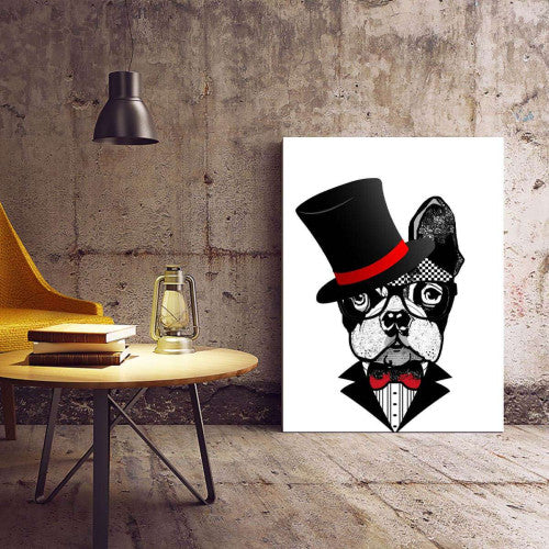 Sir Bulldog in Hat Animal Canvas