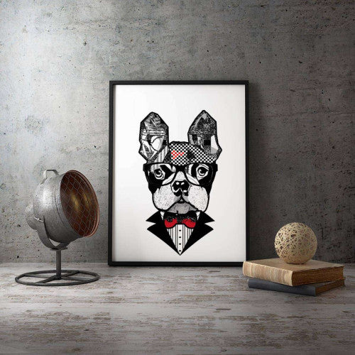 Sir Bulldog White Animal Canvas