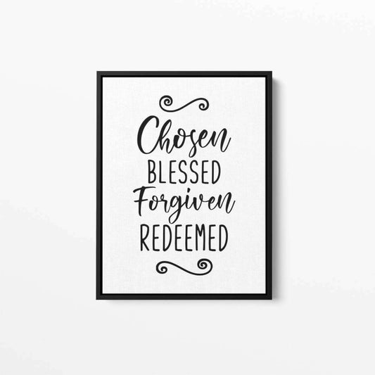 Chosen Blessed Forgiven Redeemed Typography Canvas