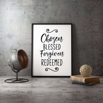 Chosen Blessed Forgiven Redeemed Typography Canvas