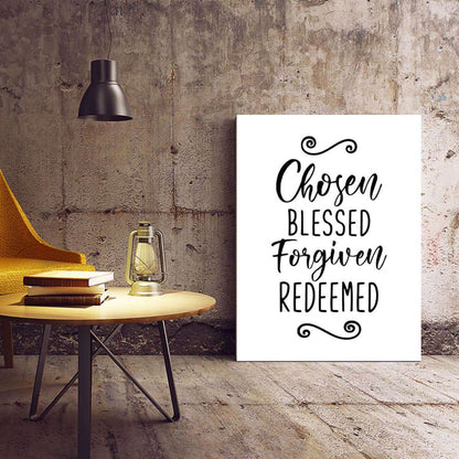 Chosen Blessed Forgiven Redeemed Typography Canvas