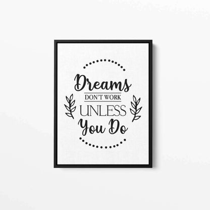 Dreams don't work Motivational Typography Canvas