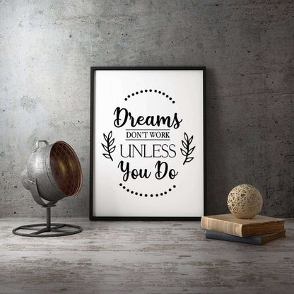 Dreams don't work Motivational Typography Canvas