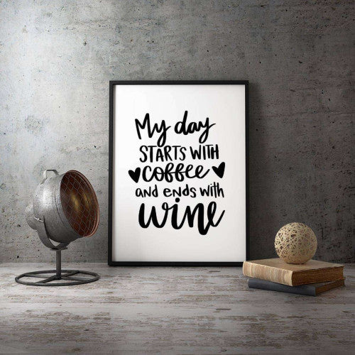 My Day starts with coffee Typography Canvas