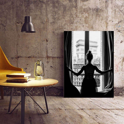 Lady in Paris Window Canvas