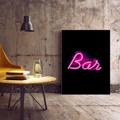 Neon Bar Pink Sign Canvas