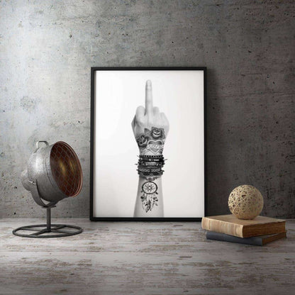 Middle Finger Tattooed Portrait Canvas