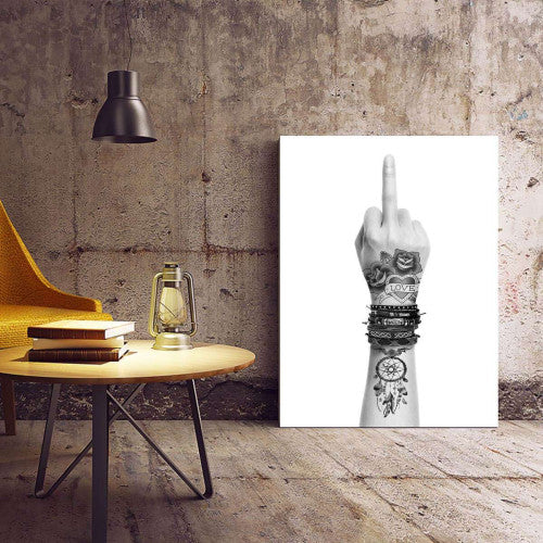 Middle Finger Tattooed Portrait Canvas