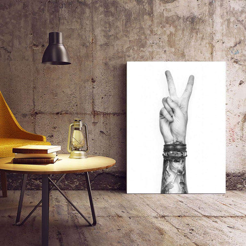 Peace Hand Tattooed Canvas