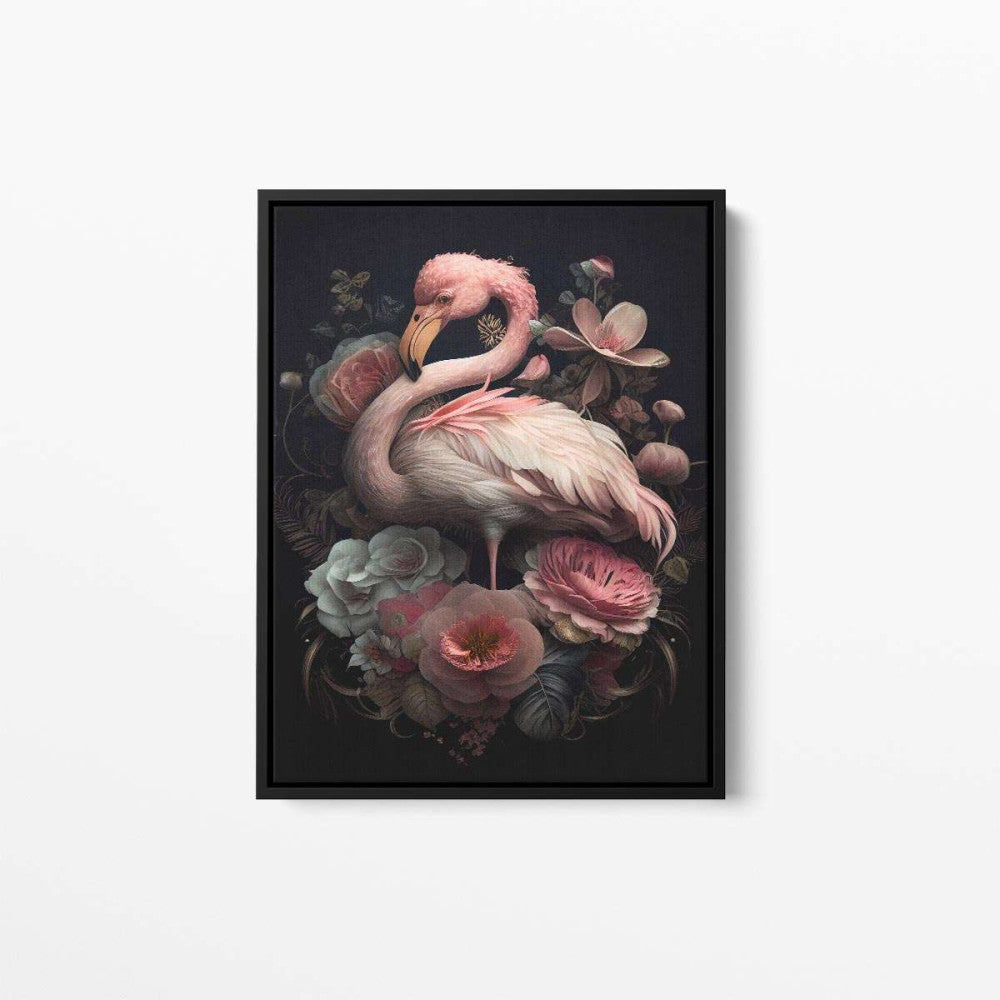 Bird Floral Still Life Portrait 009 Flamingo Animal Canvas