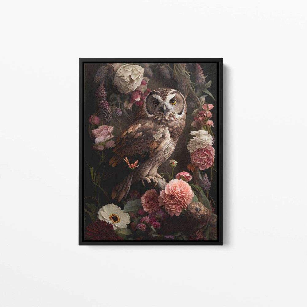 Bird Floral Still Life Portrait 017 Owl Animal Canvas