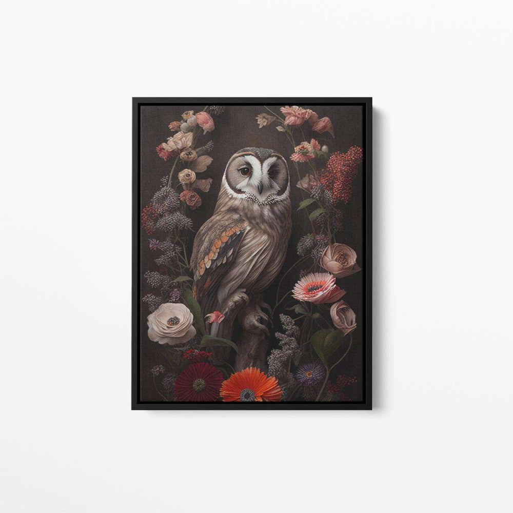 Bird Floral Still Life Portrait 018 Owl Animal Canvas