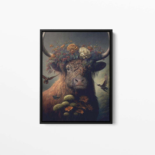 Bull Cow Floral Still Life Portrait Animal Canvas