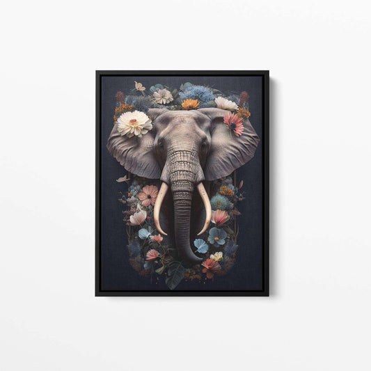 Elephant Floral Still Life Portrait 001 Animal Canvas