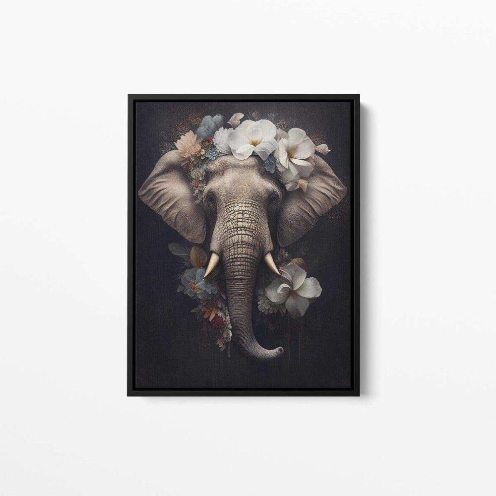 Elephant Floral Still Life Portrait 002 Animal Canvas