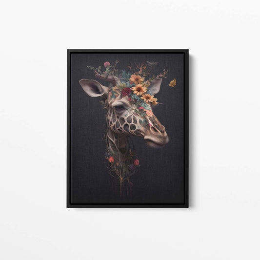 Giraffe Floral Still Life Portrait 001 Animal Canvas