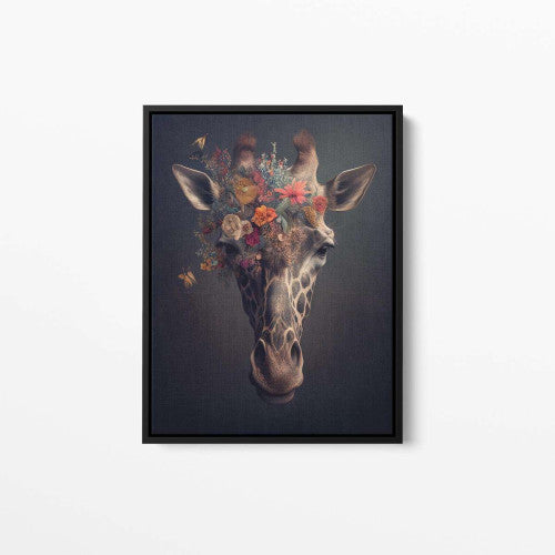 Giraffe Floral Still Life Portrait 002 Animal Canvas