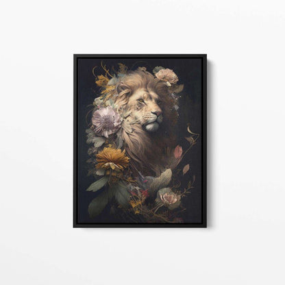 Lion Floral Still Life Portrait 001 Animal Canvas