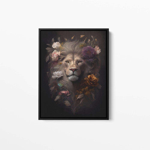 Lion Floral Still Life Portrait 002 Animal Canvas