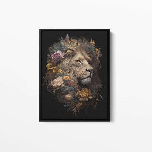 Lion Floral Still Life Portrait 003 Animal Canvas