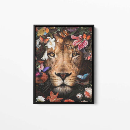 Lion Floral Still Life Portrait 04 Animal Canvas