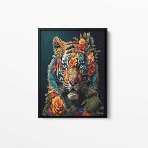 Tiger Floral Still Life Portrait 01 Animal Canvas