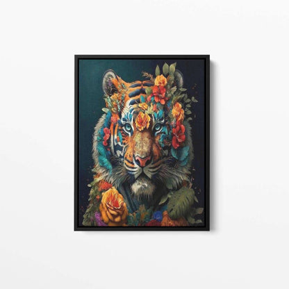 Tiger Floral Still Life Portrait 01 Animal Canvas