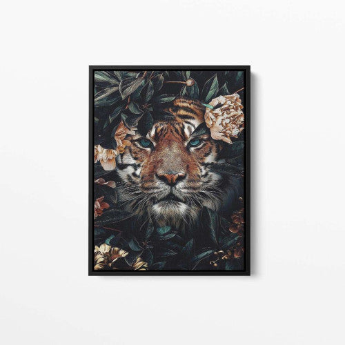 Tiger Floral Still Life Portrait 02 Animal Canvas