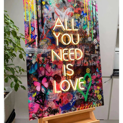 All You Need Is Love Acrylic Glass Art with real Neon LED sign for Outdoor / Indoor