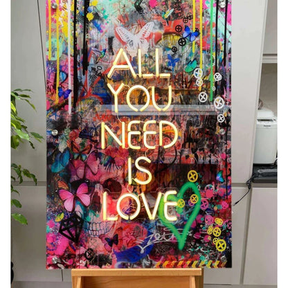 All You Need Is Love Acrylic Glass Art with real Neon LED sign for Outdoor / Indoor