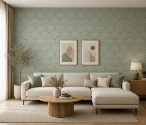 ABSTRACT HEXAGON SAGE GREEN GEOMETRIC WALLPAPER
