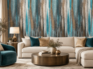 Abstract Rain Turquoise & Gold Wallpaper