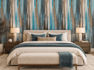 Abstract Rain Turquoise & Gold Wallpaper