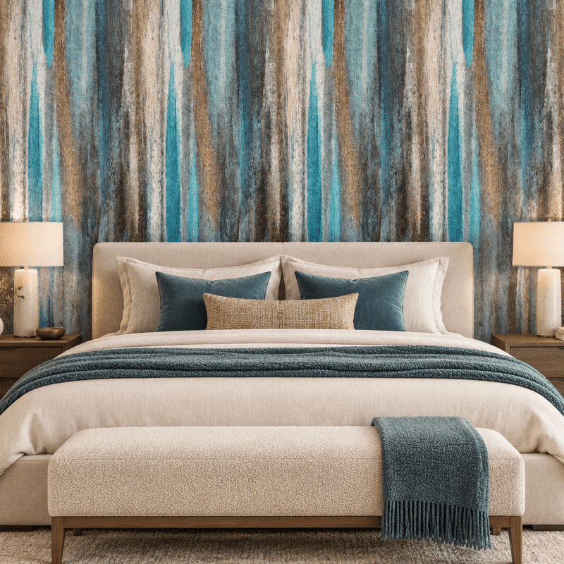 Abstract Rain Turquoise & Gold Wallpaper