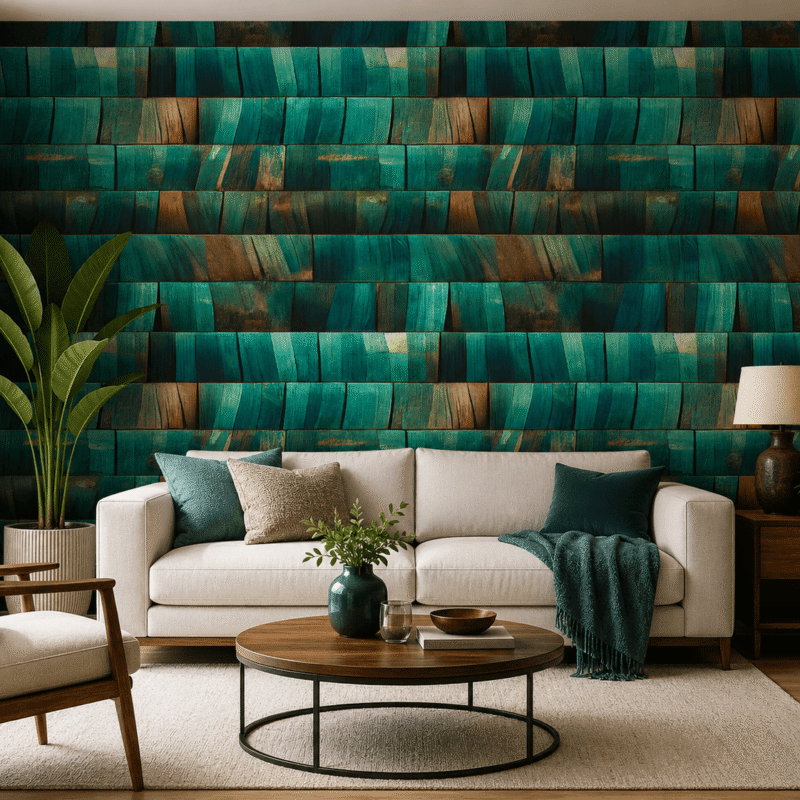 Aqua Wooden Strips Pattern Wallpaper