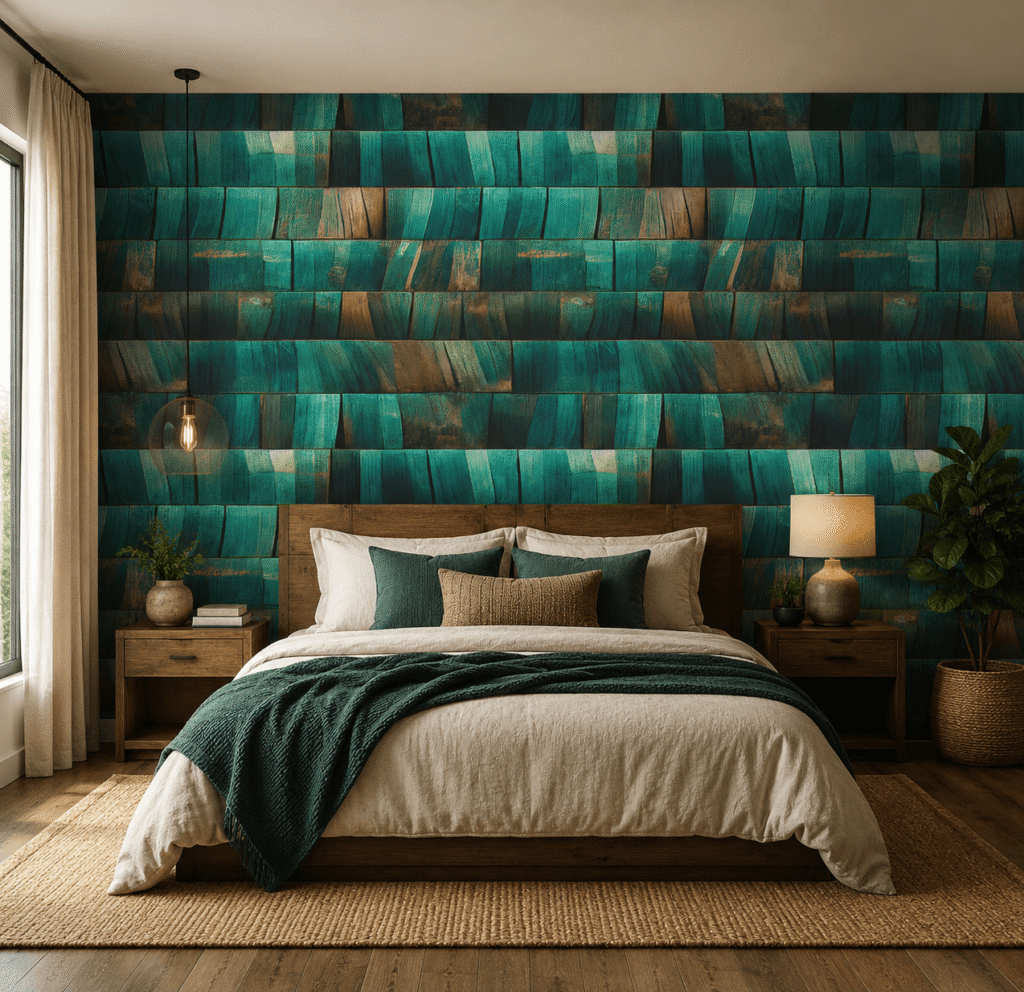 Aqua Wooden Strips Pattern Wallpaper