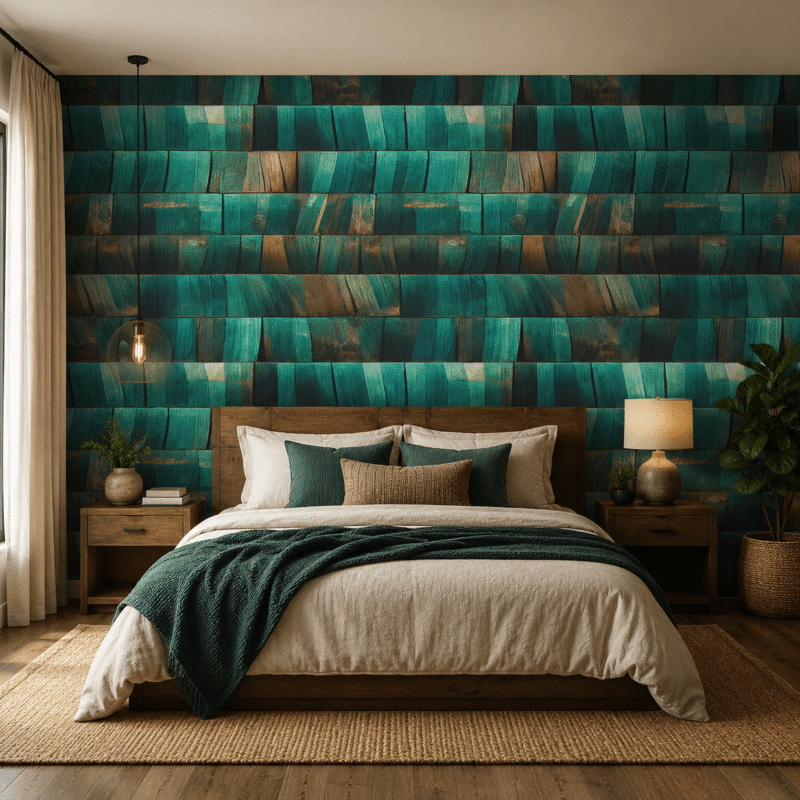Aqua Wooden Strips Pattern Wallpaper