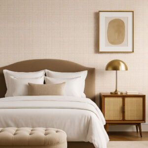 Architect Sand Wallpaper, Cozy bedroom with neutral tones.