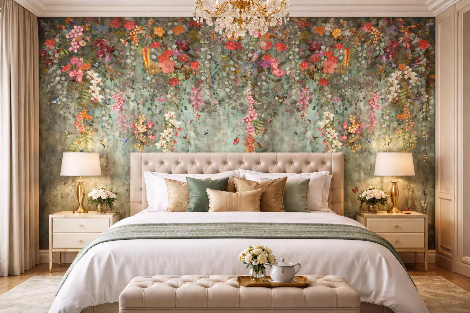 Botanical Cascade Green Wallpaper