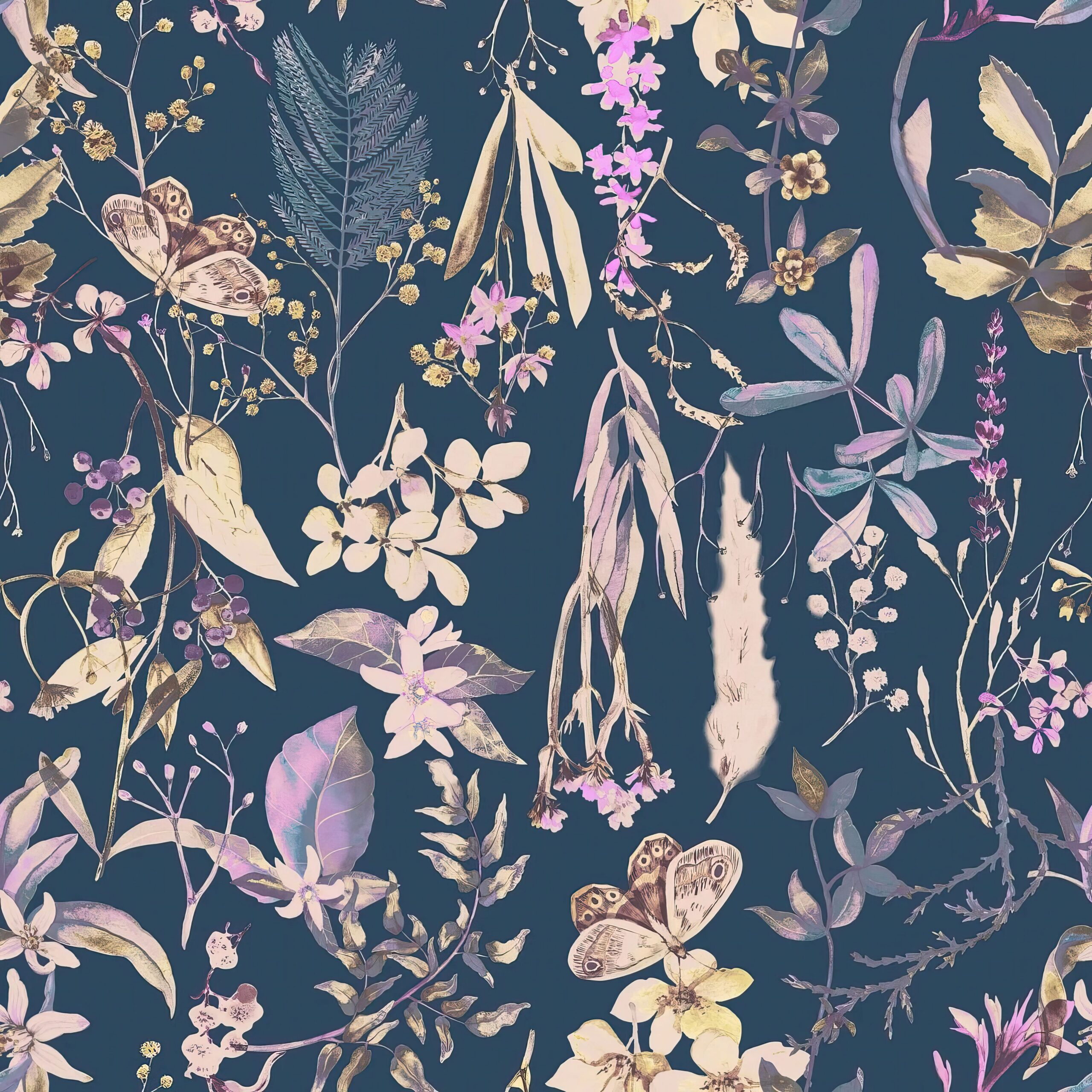 Dark Moody Botanical Wildflower and Butterfly