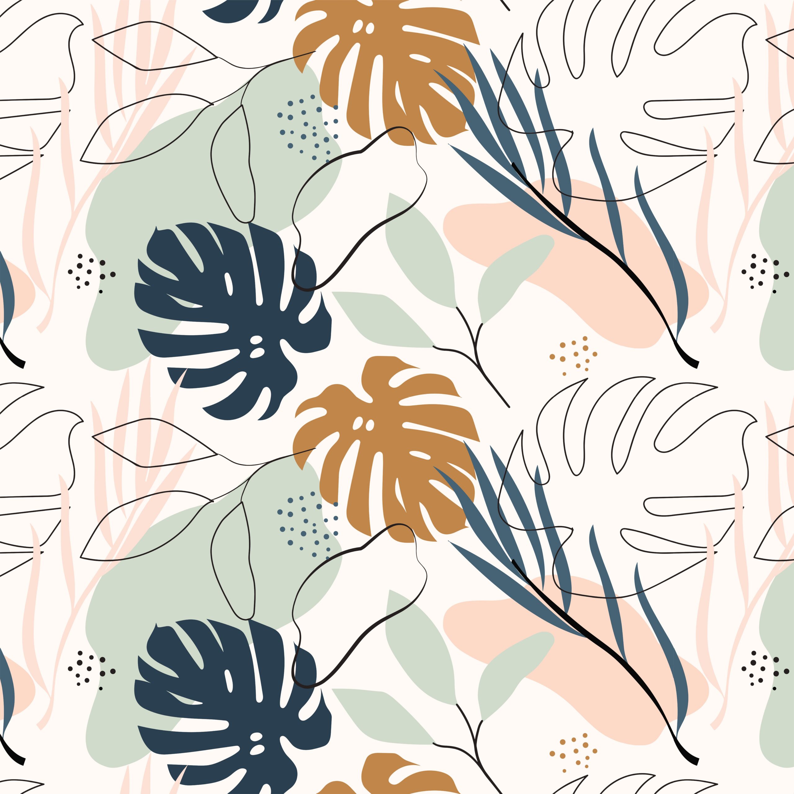 Foliage Neutral Abstract Tropical Wallpaper